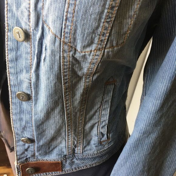 Pilcro and the Letterpress M blue striped cropped denim jacket - Picture 3 of 5